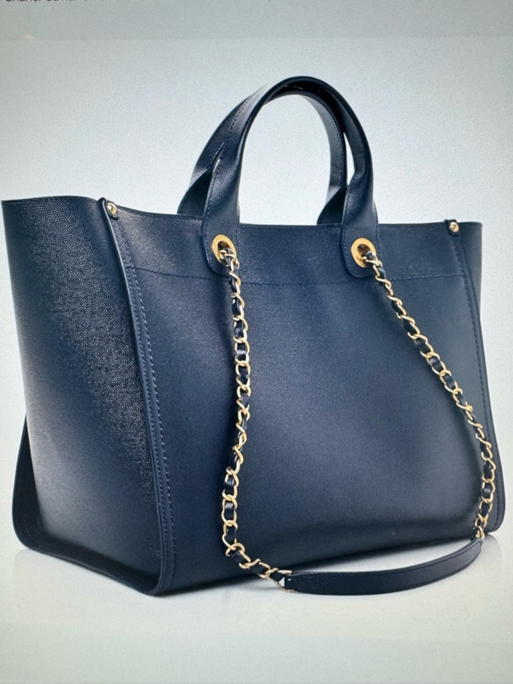 Chanel Caviar Small Studded Deauville Tote Navy - Picture 10 of 16